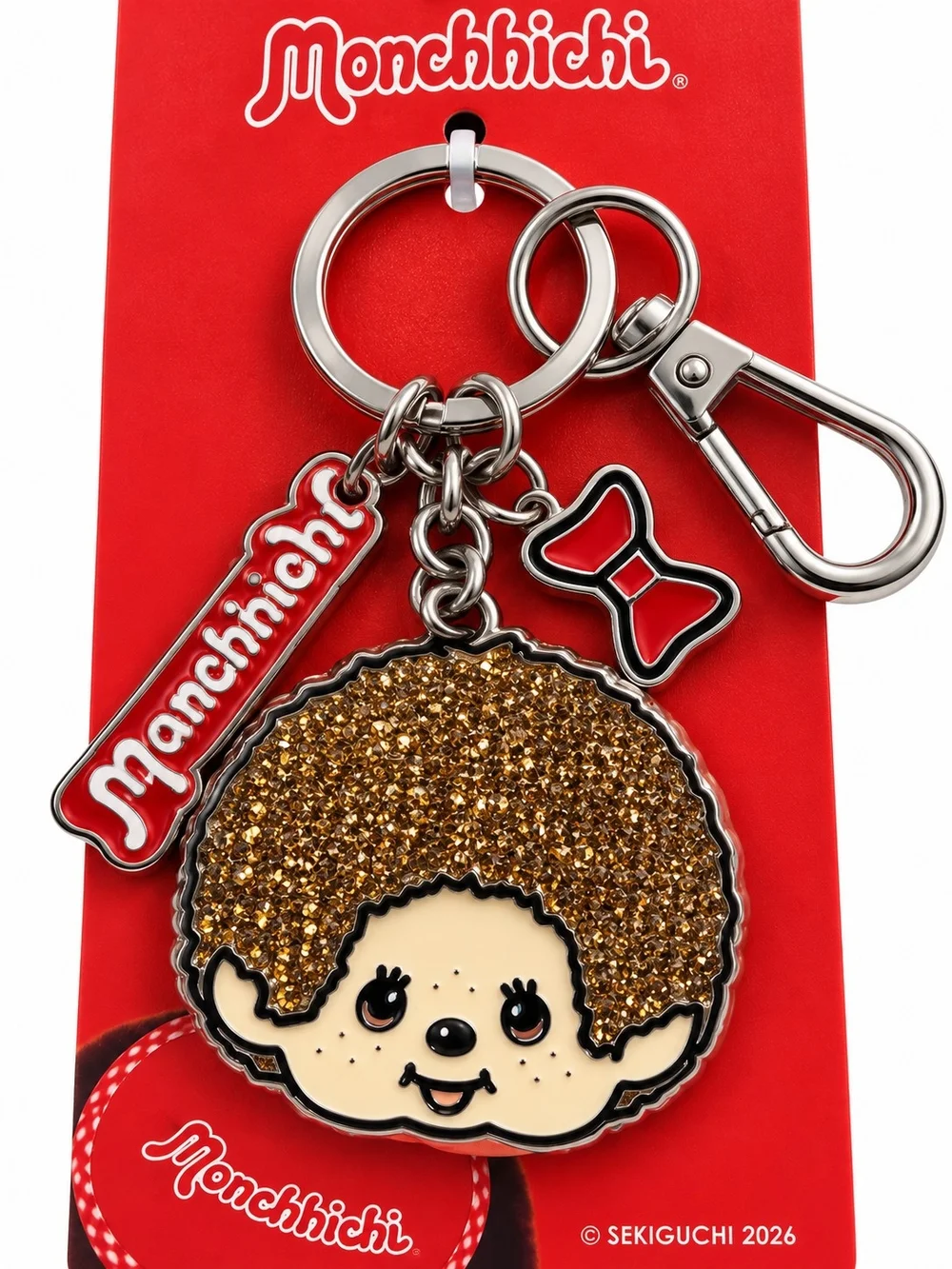 Monchhichi Rhinestone Face Bag Charm Keychain Sekiguchi NWT